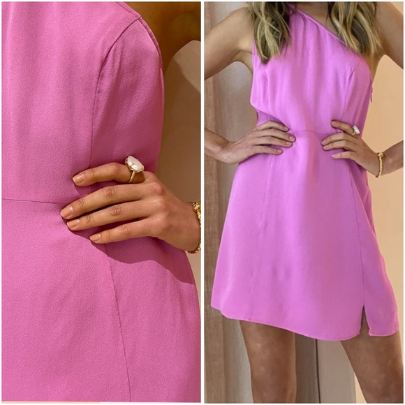 NWT The Wolf Gang Montana One Shoulder Mini Dress in Lotus Pink XS - Picture 3 of 9